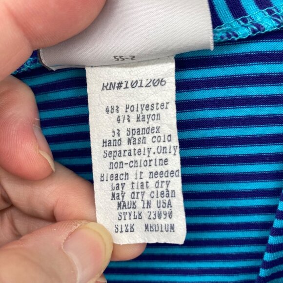 Soft Surroundings Top Womens Medium Blue Striped Ruffle V Neck Short Sleeve Knit - Picture 6 of 10